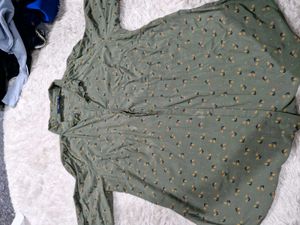 Green Printed Button-Up Shirt