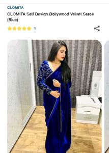 Elegant Blue Velvet Bollywood Saree