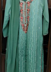 Beautifully Embellished Teal Kurta Set