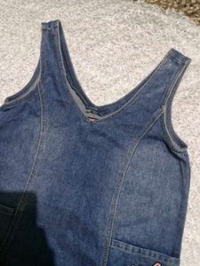 Denim Pinafore Dress with Patchwork Pockets