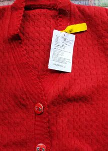 Red Button-Up Cardigan Sweater