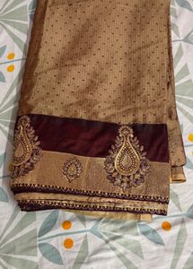Elegant Beige Saree with Maroon Border