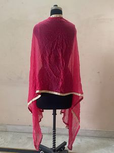 Vibrant Pink Dupatta with Gold Border