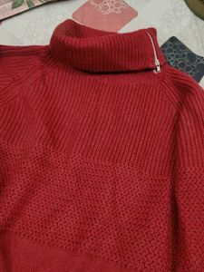 Red Turtleneck Knit Sweater