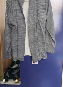 Gray Knit Open Front Cardigan