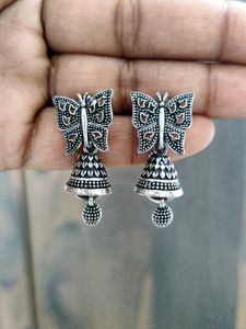 Silver Butterfly Jhumka Earrings