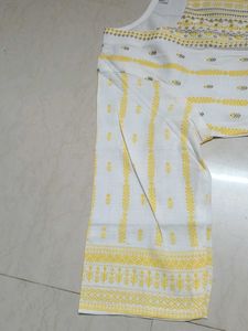 White &amp; Yellow Printed Kurta
