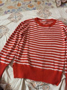 Orange & White Striped Knit Sweater