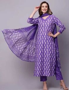Purple Printed Kurta Set without Dupatta