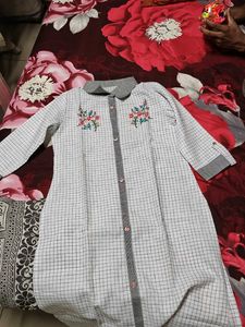 Chic Embroidered Checkered Kurta