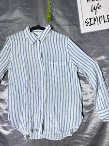 H&amp;M linen Blue Striped Button-Up Shirt