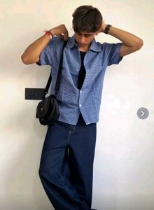 Men's Blue Plaid Short Sleeve Shirt