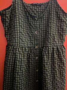 Green Checkered Button-Up Dress