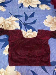 maroon sparkling lehanga with blouse and duppta