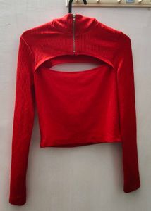 Red Cutout Long Sleeve Top