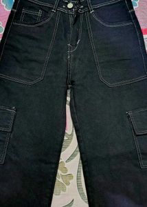 Black Cargo Pants with White Stitching