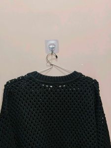 Chic Black Crochet Knit Sweater