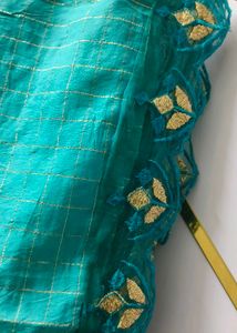 Green Checked Ethnic Dress Material