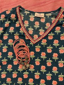 Green Floral Print Kurta