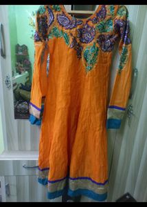 Orange Embellished Kurta