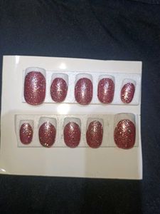 Sparkly Pink+French Press-On Nails