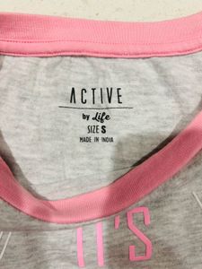 Grey T-Shirt with Pink Trim