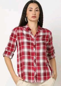 Red Plaid Button-Up Shirt