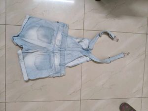 Light Wash Denim Overalls Shorts