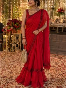 Stunning Red Ruffle Saree