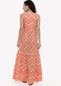 Peach Printed Tiered Maxi Dress