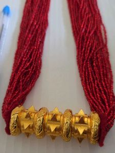 Red Beaded Necklace with Gold Accent