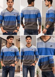 Aeropostale Striped V-Neck Knit Sweater Cum Sweats