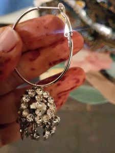Diamond Stud Jhumki In Hoops And Blue Tops