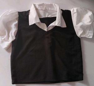 V-Neck Vest & Puff Sleeve Top