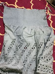 Light Blue Smocked Crop Top