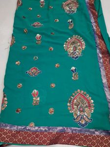 Stunning Teal Embroidered Saree