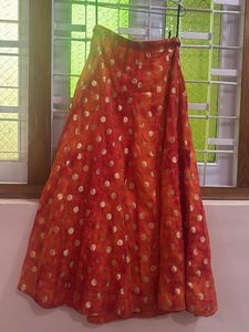 Vibrant Orange &amp; Gold Polka Dot Skirt
