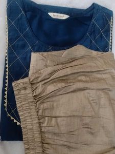 Elegant Navy Blue Kurta Set with Golden Pants