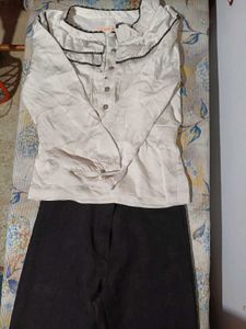 Chic White Top &amp; Black Pants Set