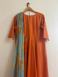 Sequined Empire Ethnic Dress with Attached Dupatta