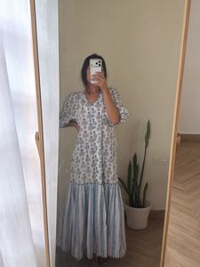 Boho Maxi Dress with Blue Stripes