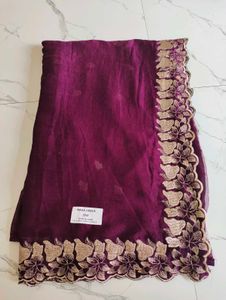 Beautiful Purple Saree with Lace Border