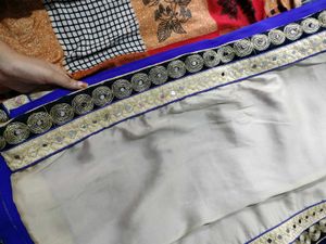 Blue &amp; Cream Embroidered Saree