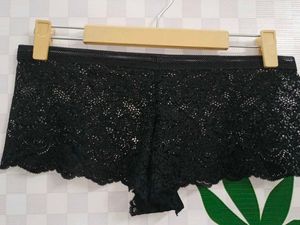 (1300)Lace Boy Short Panties - Black