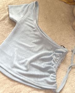 Light Blue One-Shoulder Ruched Top