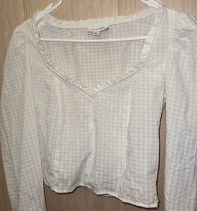 White Textured Puff Sleeve Top