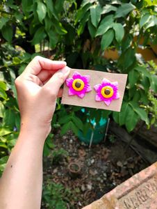 Handmade Pink Flower Earrings
