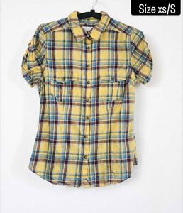 Yellow Plaid Short Sleeve Button-Up Shirt