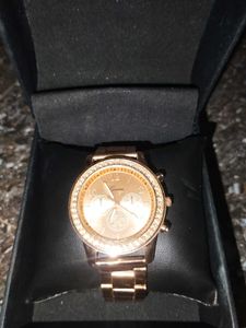 Rose Gold Geneva Watch with Rhinestones