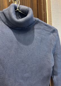 Light Blue Ribbed Turtleneck Sweater